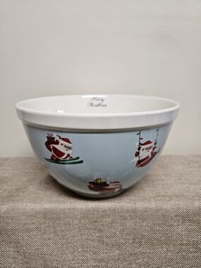 The Bake Shop Santa's Trip Ceramic Serving Bowl - Light Blue and White